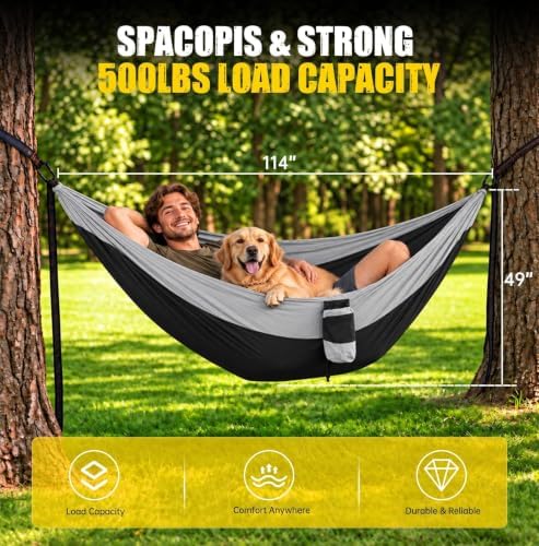 Camping Hammock with Mosquito Net, 500 Lbs Color Block Single Hammock - Image 4