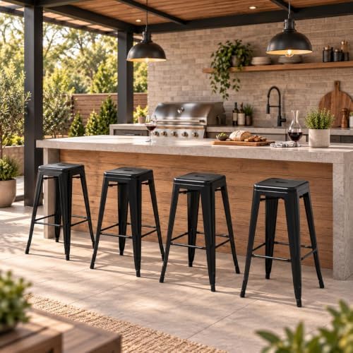 Yaheetech 30 Inch Metal Bar Stools Set of 4, Stackable Barstools - Image 5
