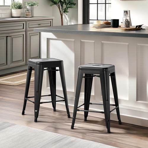Yaheetech 24 Inch Metal Bar Stools Set of 4, Stackable Barstools - Image 2