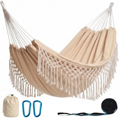 Handmade Tassel Hammock for Outside, 2 Person Tree Hammock for Stand by PNAEUT