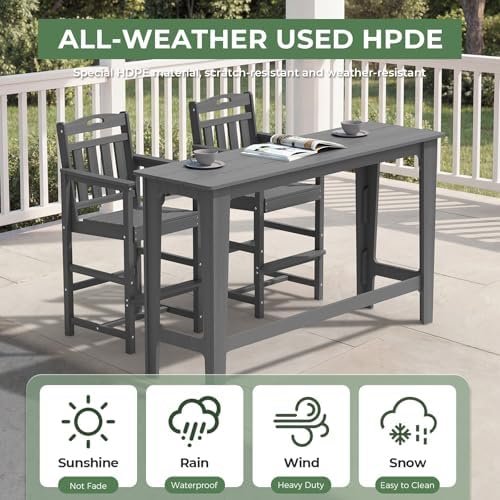 Outdoor Patio Bar Height Table and Tall Adirondack Chairs Set of 2, All-Weather - Image 3