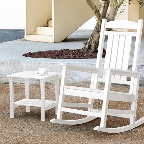 Outdoor Side Table Set of 2, Double Layer Adirondack End Table- White - Image 2