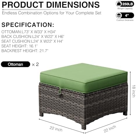 Joyside Outdoor Ottoman Set of 2, Patio Large Ottoman Foot Rest - Image 3