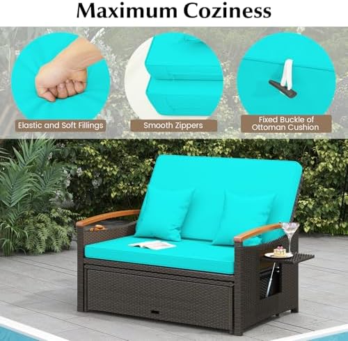 HAPPYGRILL Outdoor Wicker Sofa Daybed, Rattan Loveseat - Image 7