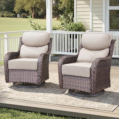 Luxury Wicker Patio Furniture Set-High Back Outdoor Swivel Chairs Set of 2 by JelwalyPatioFurnitureSet