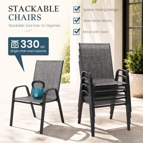 7PCS Patio Dining Set, Steel Table & 6 Textilene Chairs - Image 4
