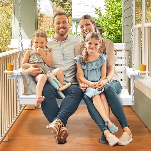 HDPE Outdoor Hanging Porch Swings, Dual Cup Holder - Image 3