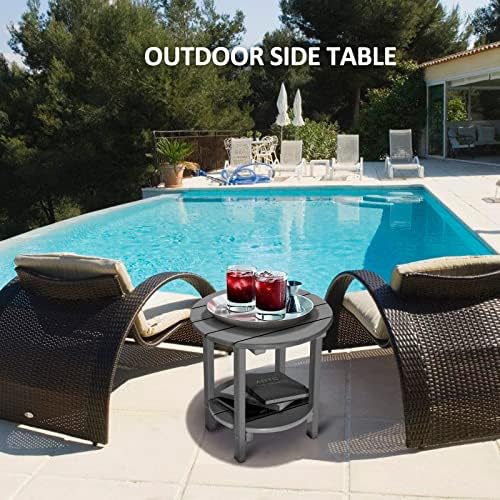 Round Adirondack Outdoor Side Table, 17.7" Small Patio End Table, 2-Tier HDPE - Image 2