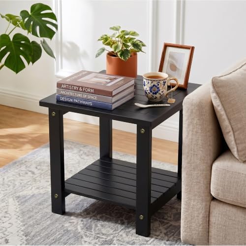 Small Wood Side Table, 2-Tier Acacia End Table, Indoor and Outdoor - Image 2