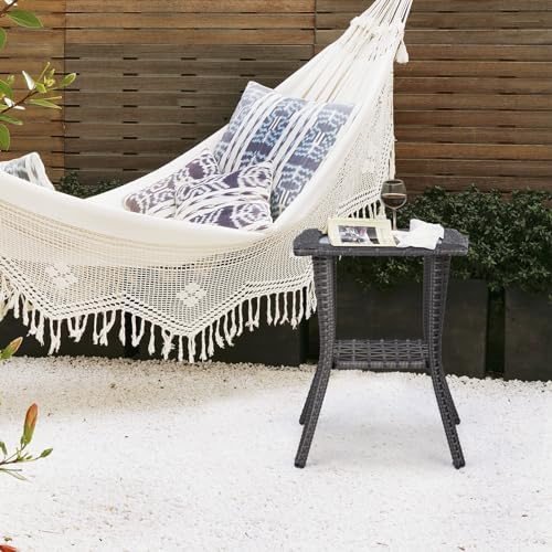 Wicker Rattan Side Table Patio Wicker Table, Outdoor Square Rattan Coffee Table - Image 7