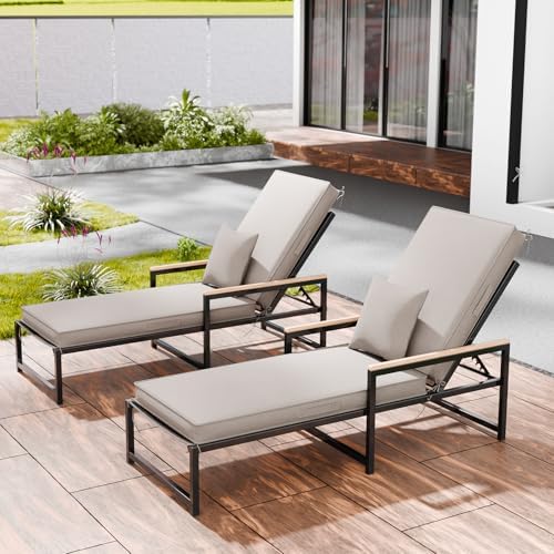 Chaise Lounge Cushions Outdoor Set of 2, Water Fade Resistant by Aofeite