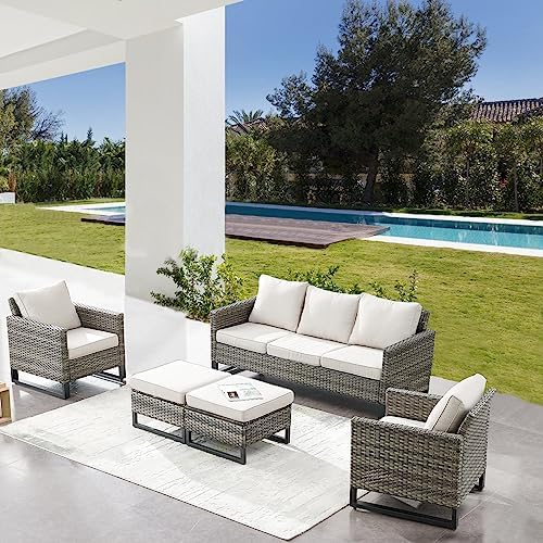 Wicker Patio Furniture 5 Piece Outdoor Sofa Set, Oversize Outdoor Dining Chairs - Image 3