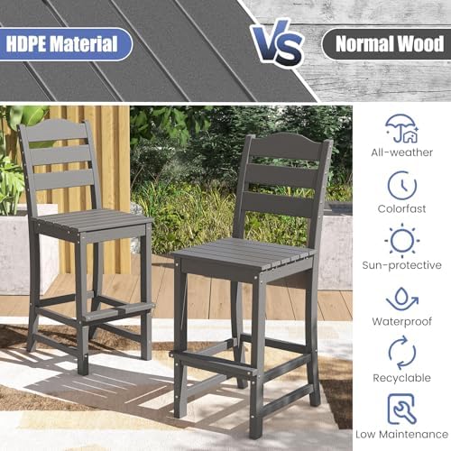 Tangkula Patio HDPE Barstool, Outdoor High Top Bar Chair w/Backrest & Footrest - Image 6