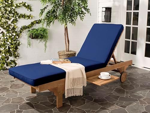 SAFAVIEH Outdoor Collection Newport Natural/ Navy Cushion Built-in Side Table - Image 2