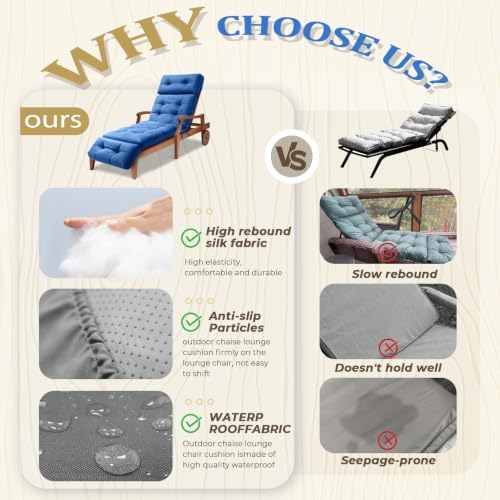 Chaise Lounge Cushion Outdoor, 74.4" x 22" Waterproof - Image 3