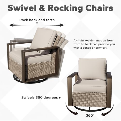 Outdoor Patio Swivel Rocker Chairs Set, 6 Pieces Wicker Rattan Chairs - Image 6