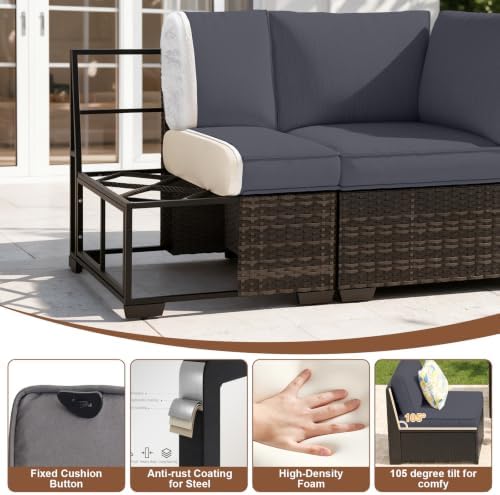 7 Pieces Patio Furniture Set All-Weather Outdoor Wicker Sectional Conversation - Image 3