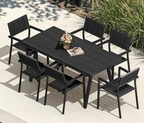 Aluminum Outdoor Dining Set of 6, Patio Table and Stackable Chairs by CIOKEA