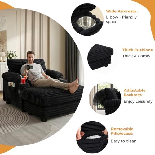 Chaise Lounge Chair with Adjustable Backrest, Storage and Ottoman - Image 6
