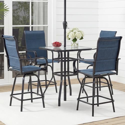 HOMREST 5 Piece Outdoor Swivel Bar Stools Set, Outdoor High Top Table and 4 - Image 2