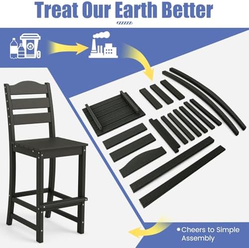Tangkula Patio HDPE Barstool, Outdoor High Top Bar Chair w/Backrest & Footrest - Image 6