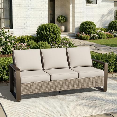 Outdoor Patio Wicker Sofa, 3-Seater Rattan Sofa by Joyside
