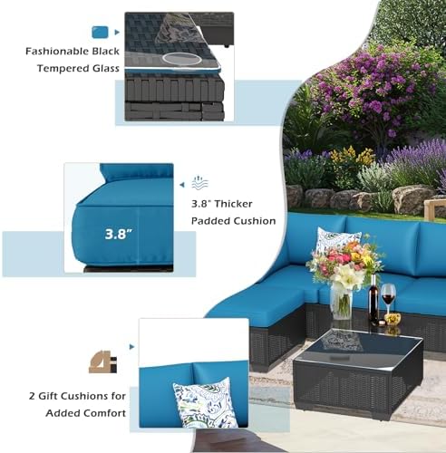 7 Piece Outdoor Patio Furniture Set, PE Rattan Outdoor Wicker Sectional - Image 2