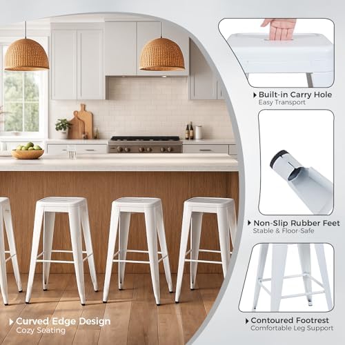 24 Inch White Metal Counter Stools - Image 4
