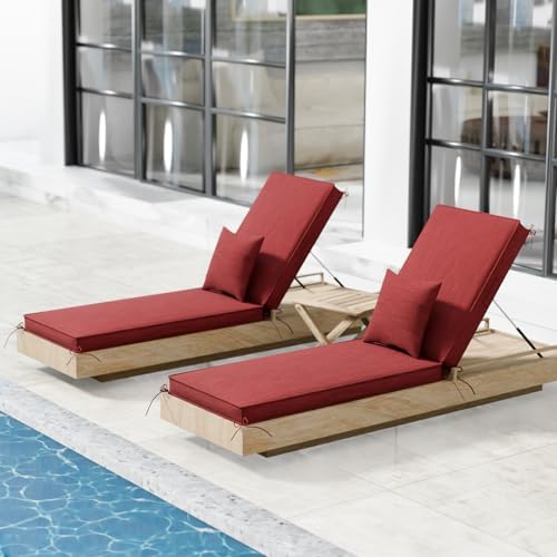 Chaise Lounge Cushions Outdoor Set of 2, Water Fade Resistant - Image 7