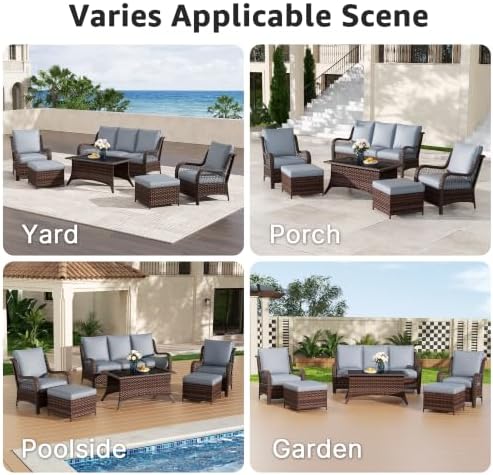 Patio Furniture Set with Chairs, All-Weather Outdoor Wicker Sofa with Ottomans - Image 7