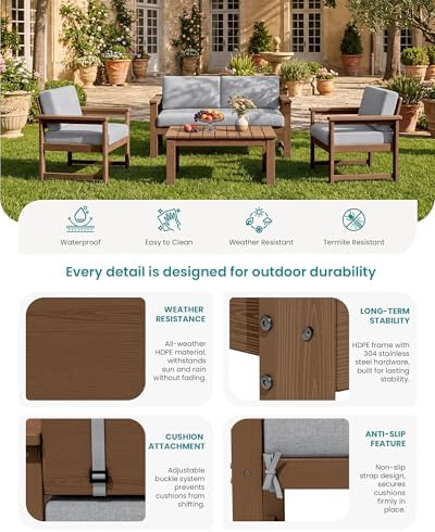 SERWALL 5 Pieces HDPE Outdoor Conversation Sofa Set - Image 5