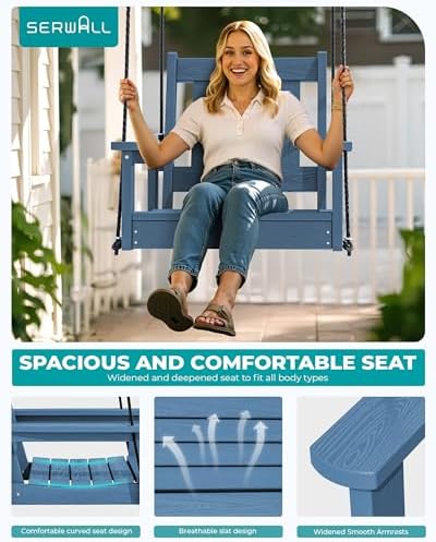 SERWALL HDPE Single Porch Swing, Heavy Duty Single Person Swing Chair - Image 4