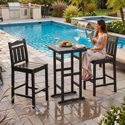 nalone 40" Outdoor Bar Table, HDPE Bar Height Square Patio Table - Image 2