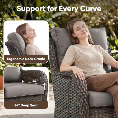 Patio Wicker Sofa Set 6 Pieces Patio Furniture Set Outdoor Couch, 2 Patio - Image 4