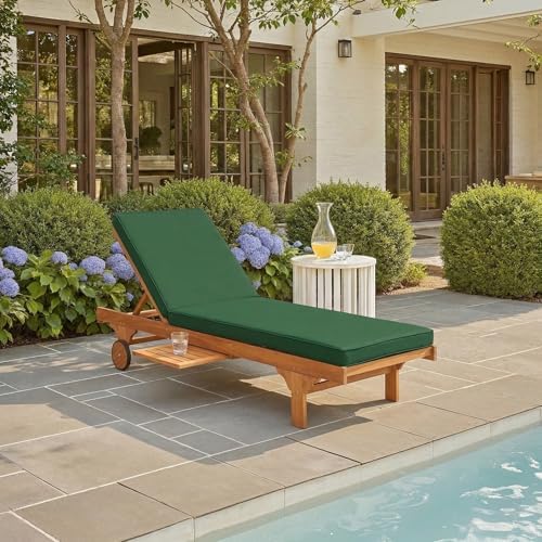 SAFAVIEH Outdoor Newport Wood Chaise Lounge, 28.8" Natural/Green PAT7022N - Image 2