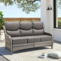 Luxury Outdoor Patio Furniture Set-Wicker High Backrest 3-Seat Patio Sofa by JelwalyPatioFurnitureSet