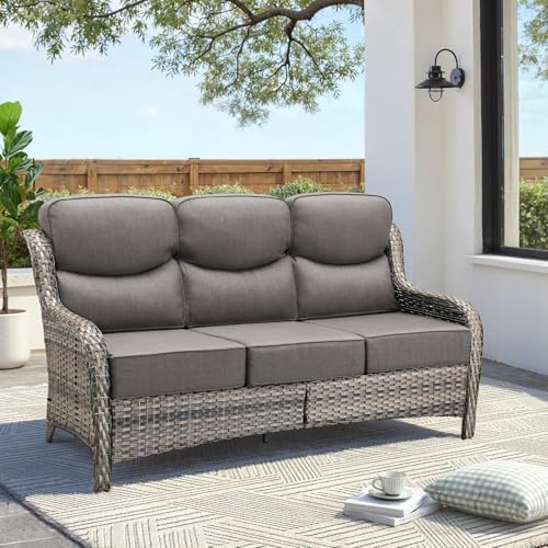 Luxury Outdoor Patio Furniture Set-Wicker High Backrest 3-Seat Patio Sofa by JelwalyPatioFurnitureSet