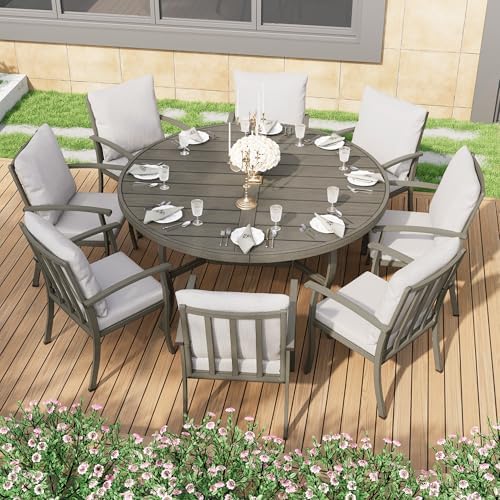 Round Outdoor Dining Table, 61-inch Aluminum Patio Table - Image 6