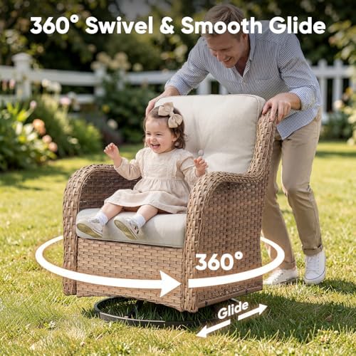6 Piece Wicker Patio Furniture Set, Outdoor Swivel Rocker Chairs Set of 2 - Image 3