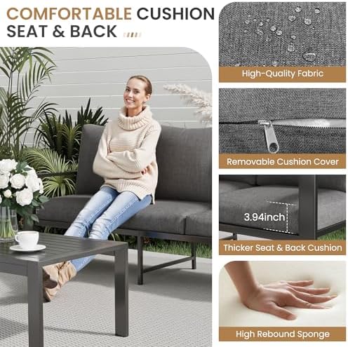 6 Pieces Aluminum Outdoor Patio Furniture Set 6-Seat Deck Furniture Patio - Image 2