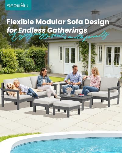 SERWALL 9 Pieces Patio Sofas, HDPE Outdoor Sectional Sofa Couch Set - Image 2