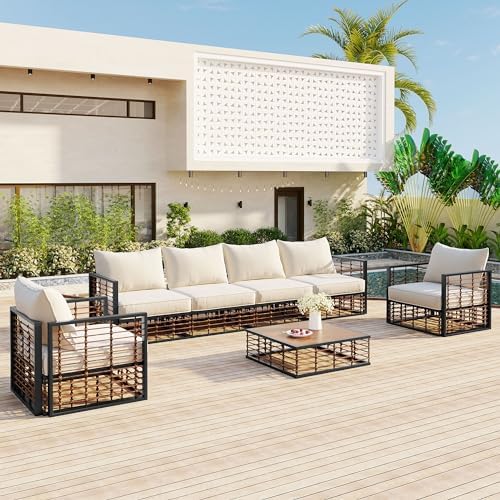 Modern Minimalist 7-Piece Metal Patio Sectional Sofa Set, All-Weather Garden - Image 3
