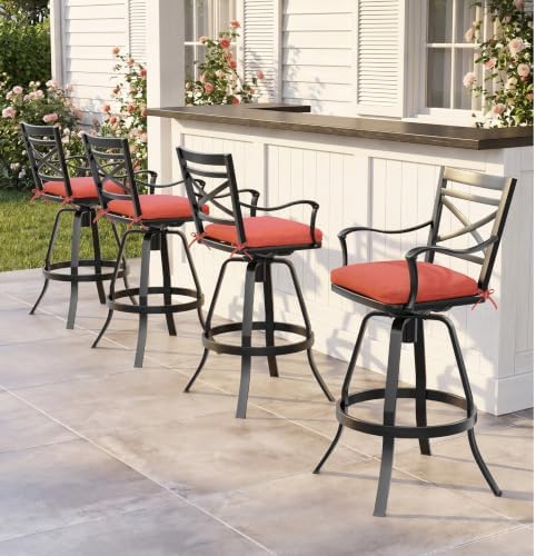 30" Outdoor Swivel Bar Stools Set of 4, Aluminum Bar Height Chairs - Image 7