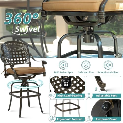 5-Piece Patio Swivel Bar Set, All-Weather Cast Aluminum Outdoor High Bar Stool - Image 3