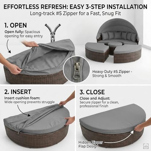 84" Outdoor Round Daybed Cover Replacement -5 Set- Wate Repellent & Fade - Image 6