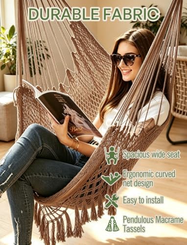 Chihee Hammock Chair Handmade Woven Mesh Hanging Seat Metal Spreader Bar - Image 5