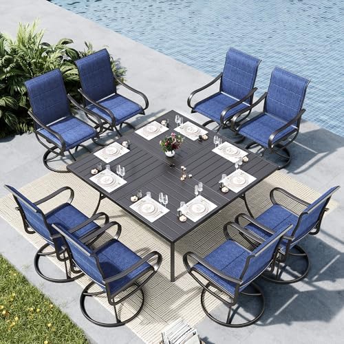 MFSTUDIO Outdoor Dining Set for 8, Metal Table w/Swivel Chairs by MFSTUDIO