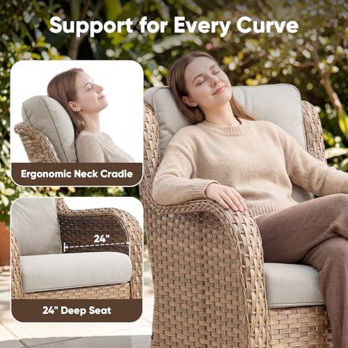 6 Piece Wicker Patio Furniture Set, Outdoor Swivel Rocker Chairs Set of 2 - Image 4
