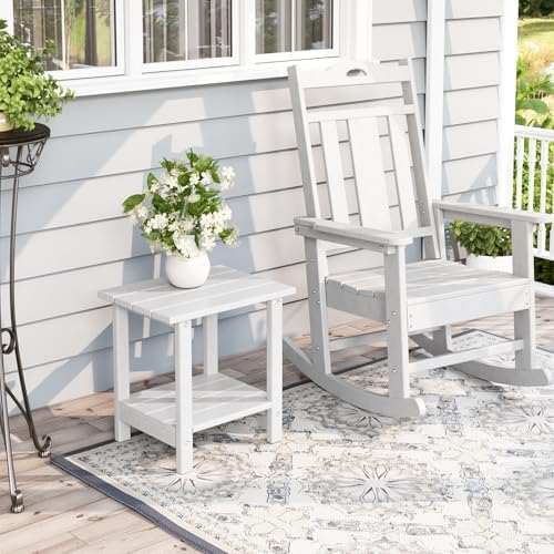 Adirondack Outdoor Side Table, 16.6" Small Patio End Table, 2-Tier HDPE Plastic - Image 2