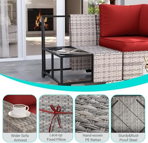 Outdoor Patio Furniture Set PE Wicker Rattan Outdoor Sectional Sofa - Image 5